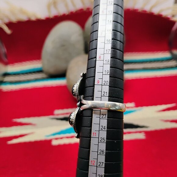 Native Southwest Style Double Stone Black Onyx Sterling Silver Ring Size 9 - Picture 5 of 6